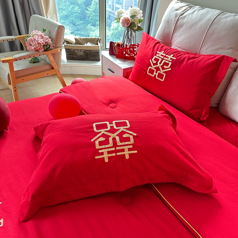 91家纺网 家纺一手货源 找家纺 (总) 2025新款婚庆棉花被刺绣大红结婚喜被被子被芯婚庆四件套