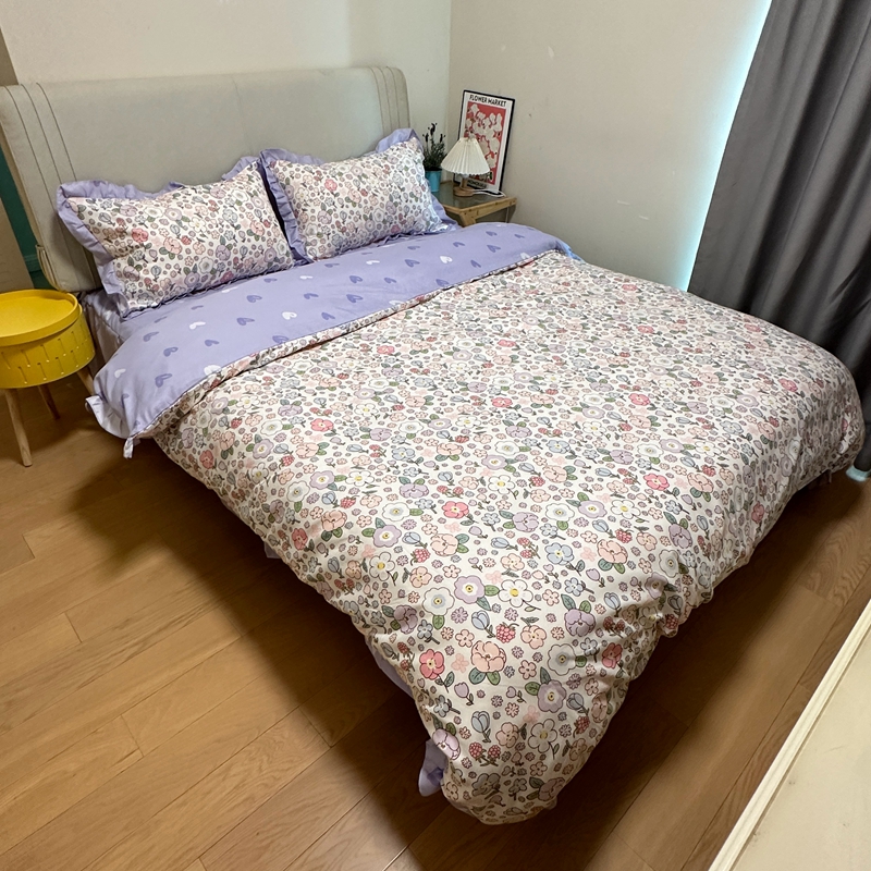 91家纺网 家纺一手货源 找家纺 秋艳 新款直播电商爆款韩版公主风加厚磨毛植物羊绒床裙四件套 遇见浪漫