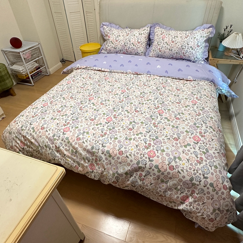 91家纺网 家纺一手货源 找家纺 秋艳 新款直播电商爆款韩版公主风加厚磨毛植物羊绒床裙四件套 遇见浪漫