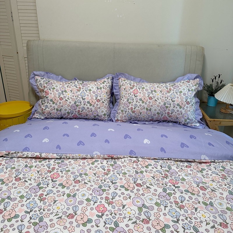 91家纺网 家纺一手货源 找家纺 秋艳 新款直播电商爆款韩版公主风加厚磨毛植物羊绒床裙四件套 遇见浪漫