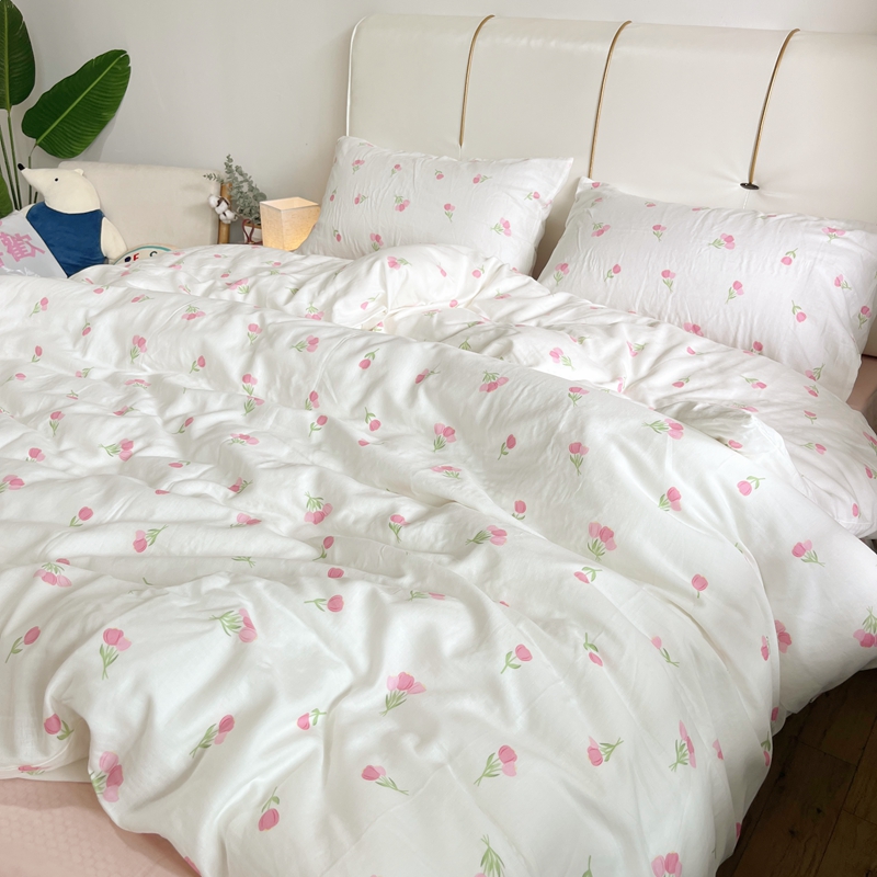 91家纺网 家纺一手货源 找家纺 川悦生活 2023新款全棉双层纱印花四件套 萌乐乐