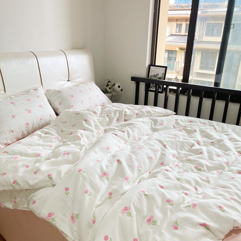 91家纺网 家纺一手货源 找家纺 川悦生活 2023新款全棉双层纱印花四件套 萌乐乐