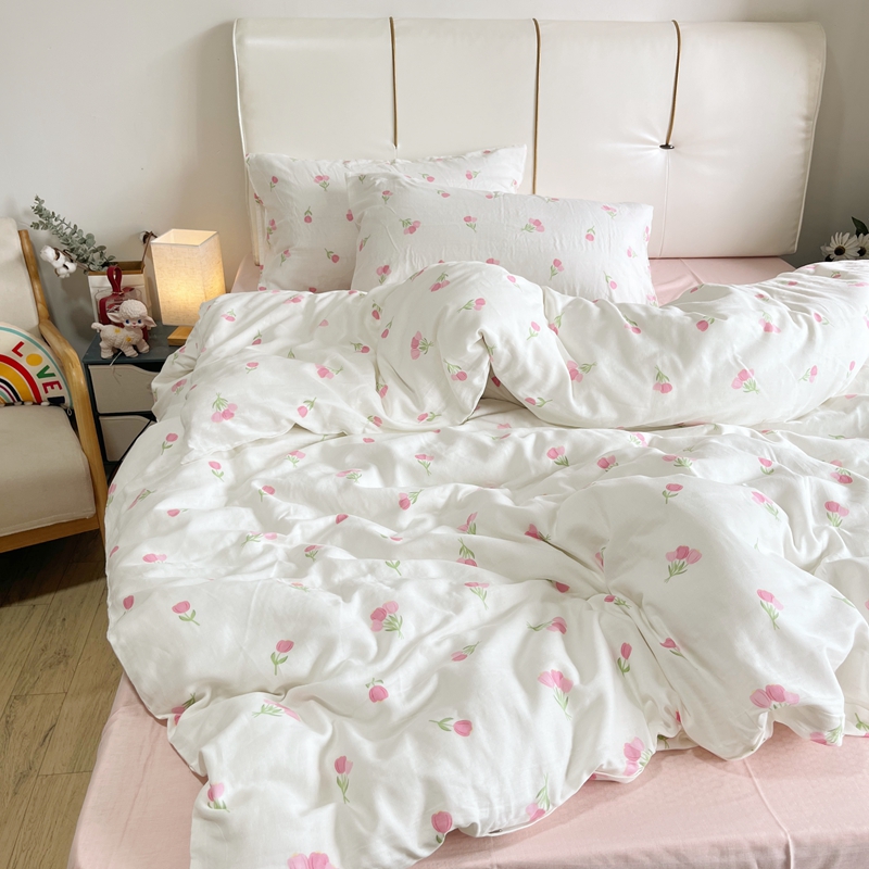 91家纺网 家纺一手货源 找家纺 川悦生活 2023新款全棉双层纱印花四件套 萌乐乐