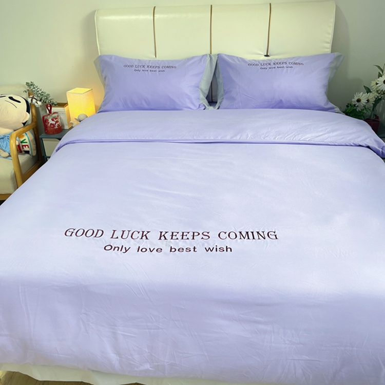 91家纺网 家纺一手货源 找家纺 易辰美 2024新款轻奢A类高克重斜纹云柔棉绣花四件套 彐青色