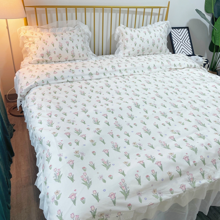 91家纺网 家纺一手货源 找家纺 瑞宝 2025新款镂空全棉印花床裙款四件套 悦颜