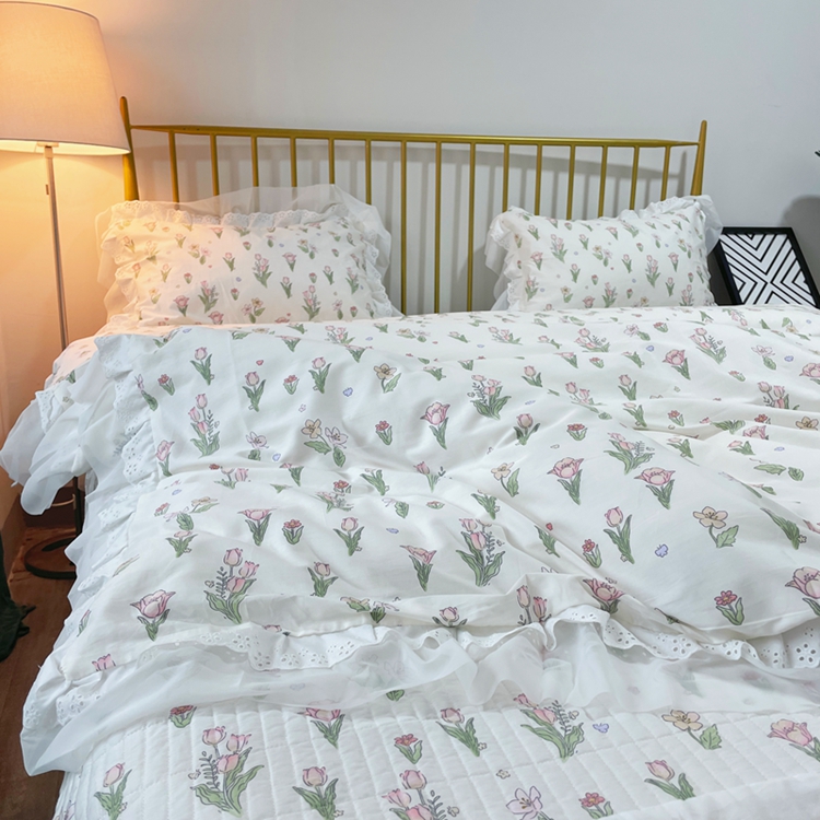 91家纺网 家纺一手货源 找家纺 瑞宝 2025新款镂空全棉印花床裙款四件套 悦颜