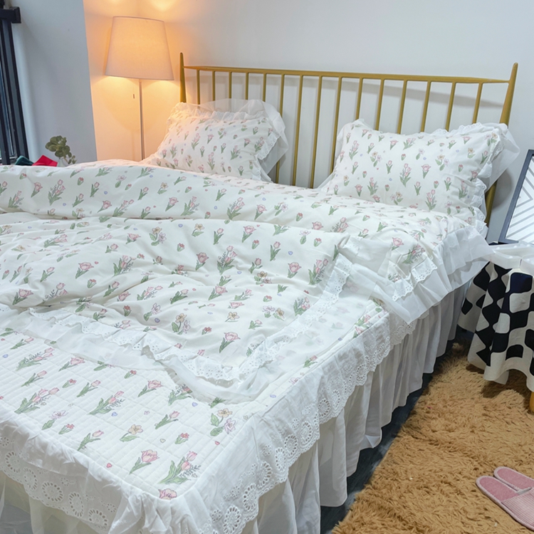 91家纺网 家纺一手货源 找家纺 瑞宝 2025新款镂空全棉印花床裙款四件套 悦颜