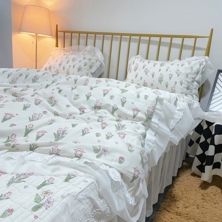 91家纺网 家纺一手货源 找家纺 瑞宝 2025新款镂空全棉印花床裙款四件套 悦颜