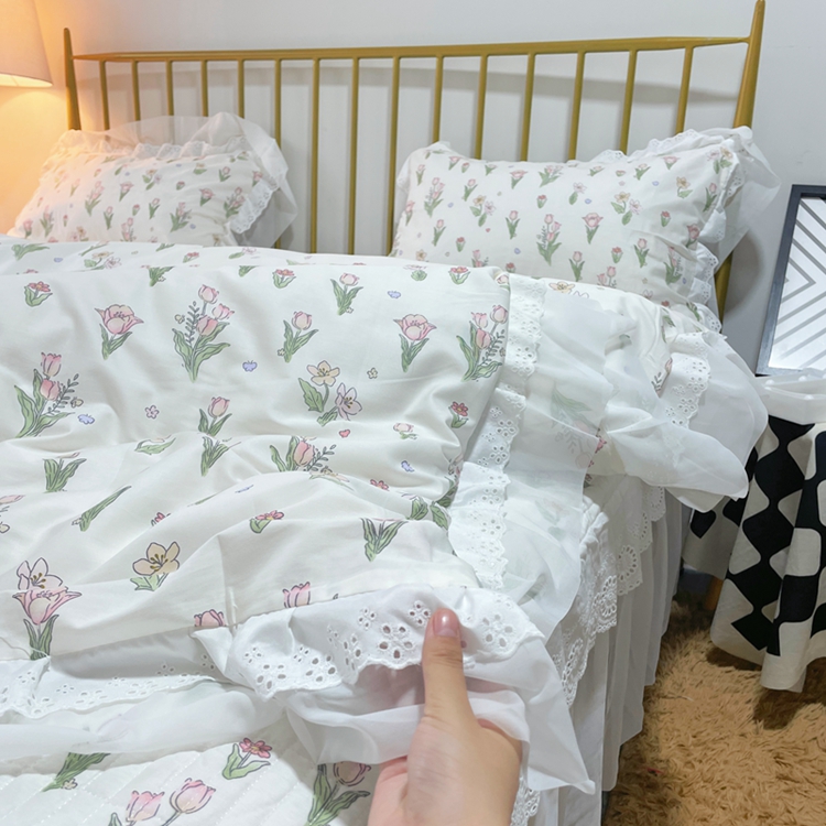 91家纺网 家纺一手货源 找家纺 瑞宝 2025新款镂空全棉印花床裙款四件套 悦颜