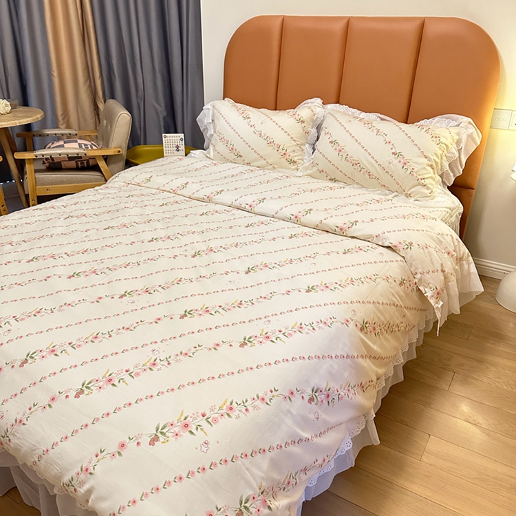 91家纺网 家纺一手货源 找家纺 瑞宝 2025新款镂空全棉印花床裙款四件套 安妮