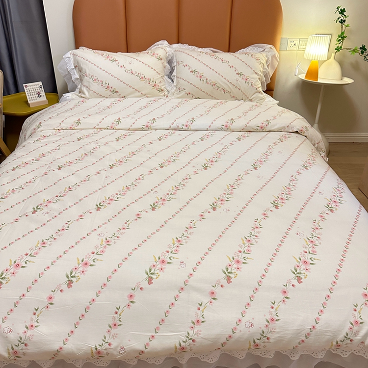 91家纺网 家纺一手货源 找家纺 瑞宝 2025新款镂空全棉印花床裙款四件套 安妮