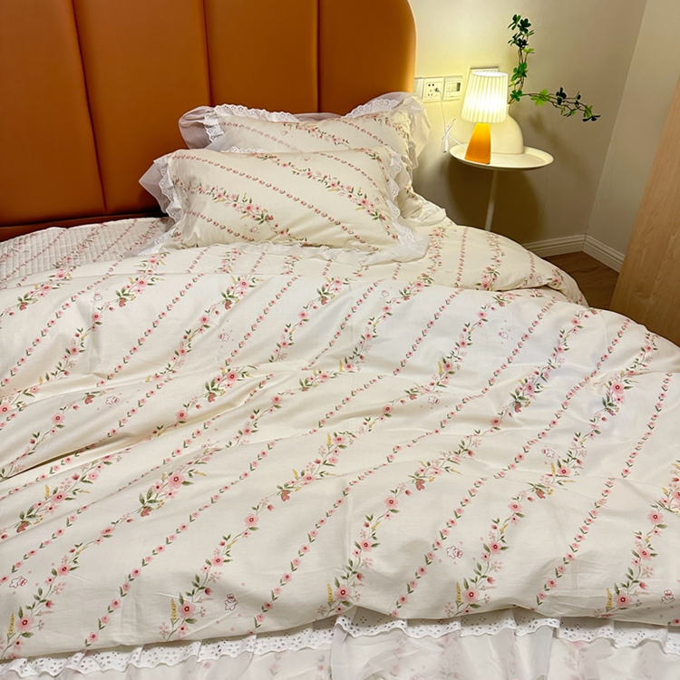 91家纺网 家纺一手货源 找家纺 瑞宝 2025新款镂空全棉印花床裙款四件套 安妮