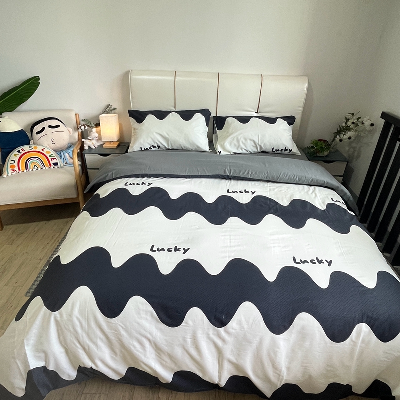 91家纺网 家纺一手货源 找家纺 金鑫汇 2022新款喷气全棉水洗棉四件套 波浪世界