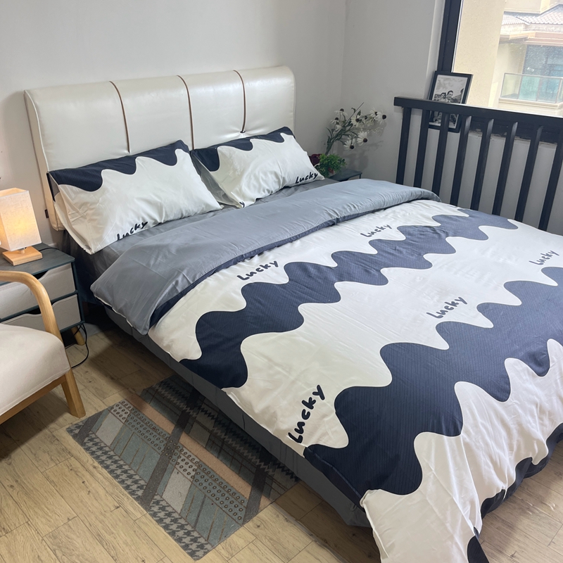 91家纺网 家纺一手货源 找家纺 金鑫汇 2022新款喷气全棉水洗棉四件套 波浪世界