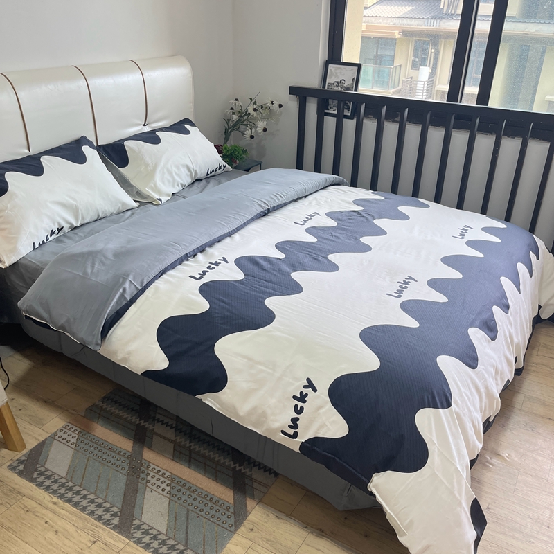 91家纺网 家纺一手货源 找家纺 金鑫汇 2022新款喷气全棉水洗棉四件套 波浪世界