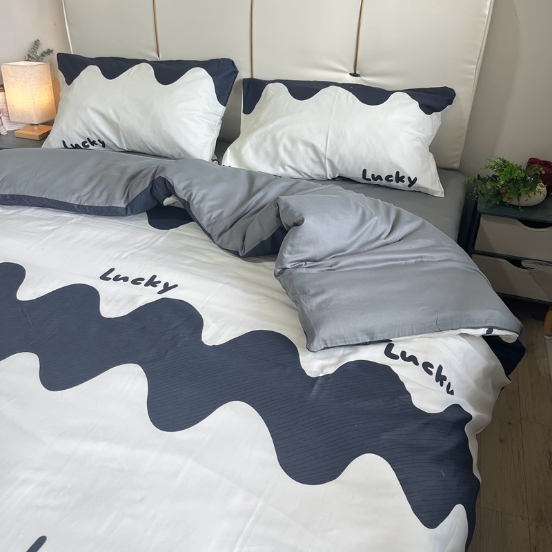 91家纺网 家纺一手货源 找家纺 金鑫汇 2022新款喷气全棉水洗棉四件套 波浪世界