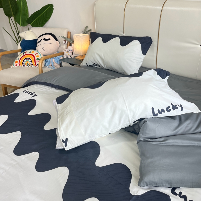 91家纺网 家纺一手货源 找家纺 金鑫汇 2022新款喷气全棉水洗棉四件套 波浪世界