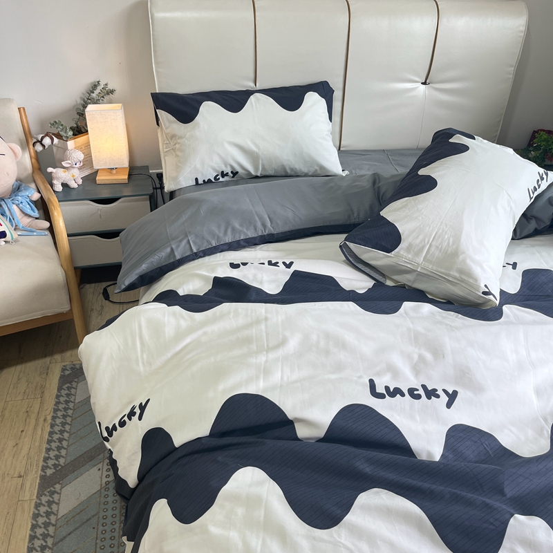 91家纺网 家纺一手货源 找家纺 金鑫汇 2022新款喷气全棉水洗棉四件套 波浪世界