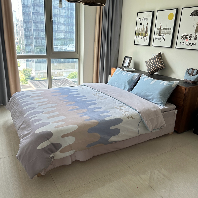 91家纺网 家纺一手货源 找家纺 金鑫汇2022新款喷气全棉水洗棉加厚四件套奶油-粉