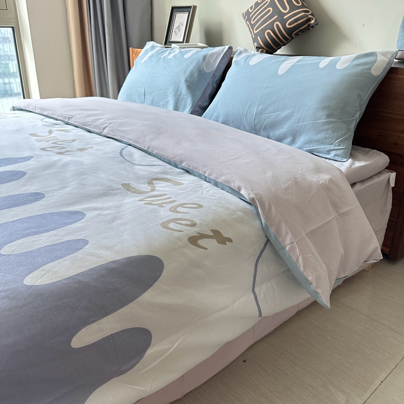 91家纺网 家纺一手货源 找家纺 金鑫汇2022新款喷气全棉水洗棉加厚四件套奶油-粉