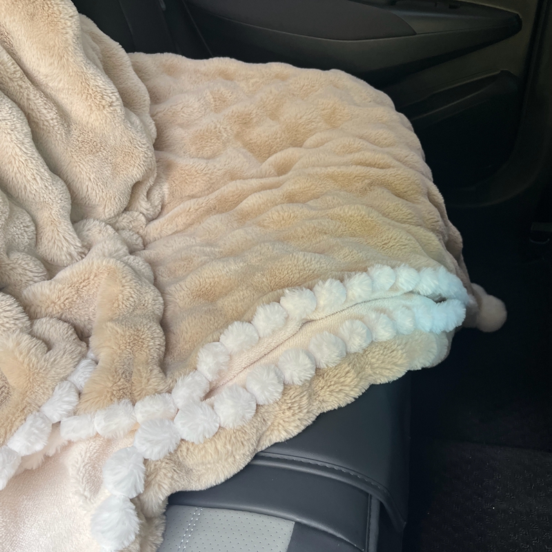 91家纺网 家纺一手货源 找家纺 潮邦创意家居 泡泡绒兔绒暖阳绒球毛毯子盖毯睡毯 球兔-卡其