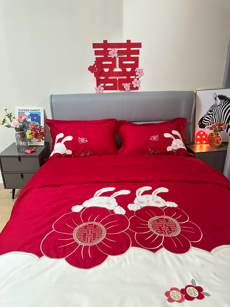 91家纺网 家纺一手货源 找家纺 （总）玉雅家纺 2025新款亲肤刺绣婚庆四件套