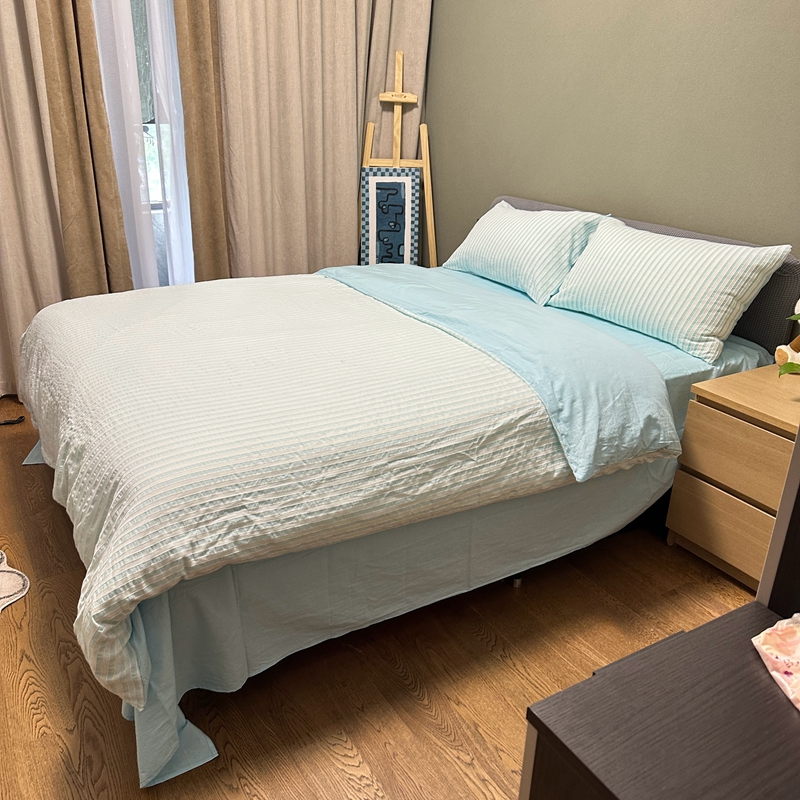 91家纺网 家纺一手货源 找家纺 安莱 2023新款爆款水洗棉提花锦瑟基础款四件套 锦瑟基础款-天蓝