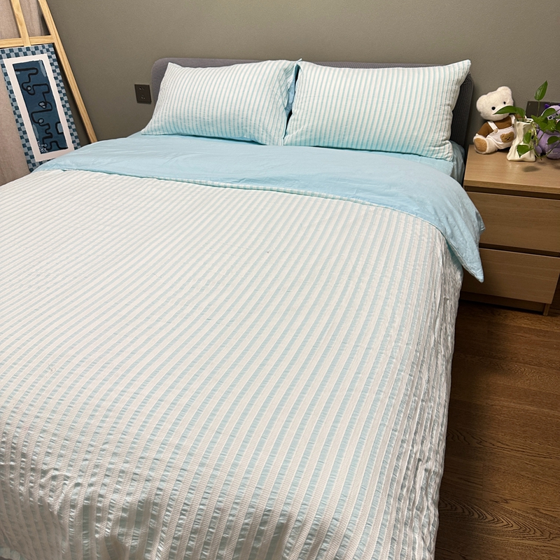 91家纺网 家纺一手货源 找家纺 安莱 2023新款爆款水洗棉提花锦瑟基础款四件套 锦瑟基础款-天蓝