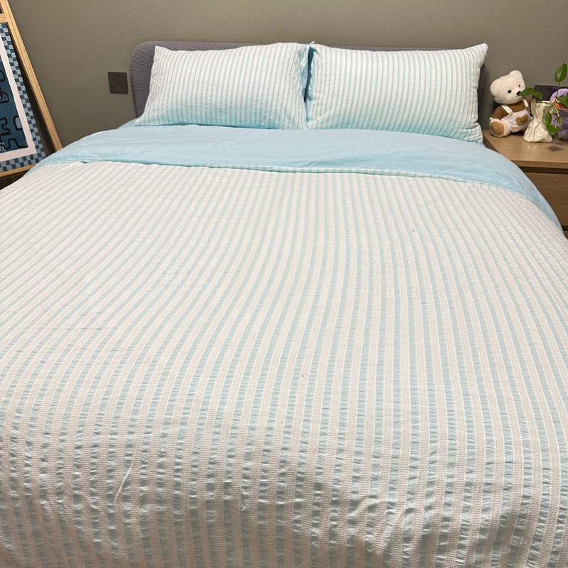 91家纺网 家纺一手货源 找家纺 安莱 2023新款爆款水洗棉提花锦瑟基础款四件套 锦瑟基础款-天蓝