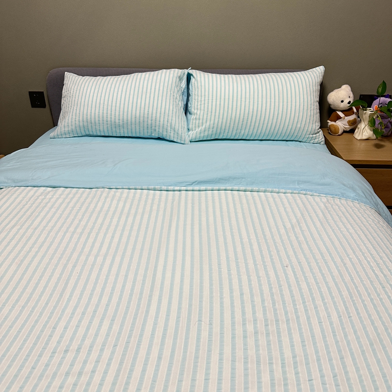 91家纺网 家纺一手货源 找家纺 安莱 2023新款爆款水洗棉提花锦瑟基础款四件套 锦瑟基础款-天蓝