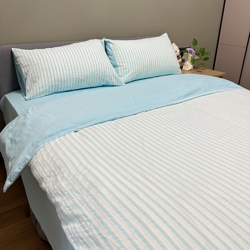 91家纺网 家纺一手货源 找家纺 安莱 2023新款爆款水洗棉提花锦瑟基础款四件套 锦瑟基础款-天蓝