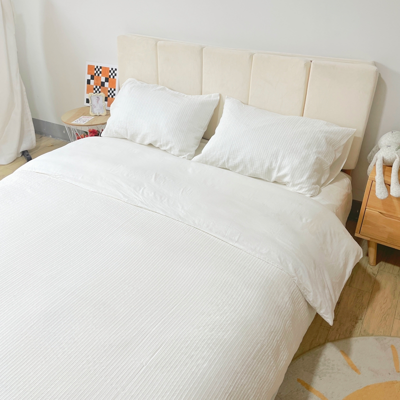 91家纺网 家纺一手货源 找家纺 安莱 2023新款爆款水洗棉提花锦瑟基础款四件套 锦瑟基础款-盐白