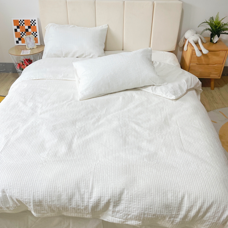 91家纺网 家纺一手货源 找家纺 安莱 2023新款爆款水洗棉提花锦瑟基础款四件套 锦瑟基础款-盐白