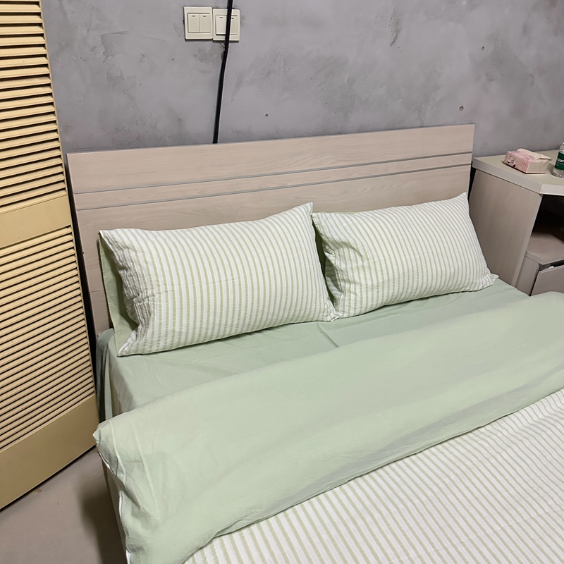 91家纺网 家纺一手货源 找家纺 安莱 2023新款爆款水洗棉提花锦瑟基础款四件套 锦瑟基础款-嫩绿