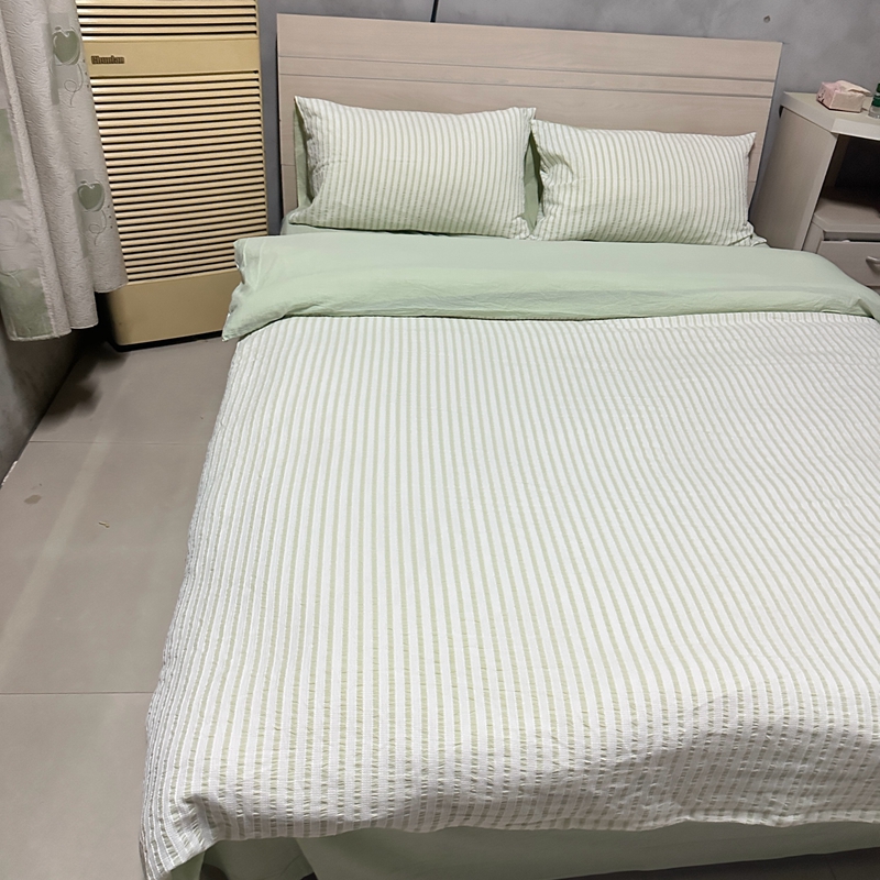 91家纺网 家纺一手货源 找家纺 安莱 2023新款爆款水洗棉提花锦瑟基础款四件套 锦瑟基础款-嫩绿