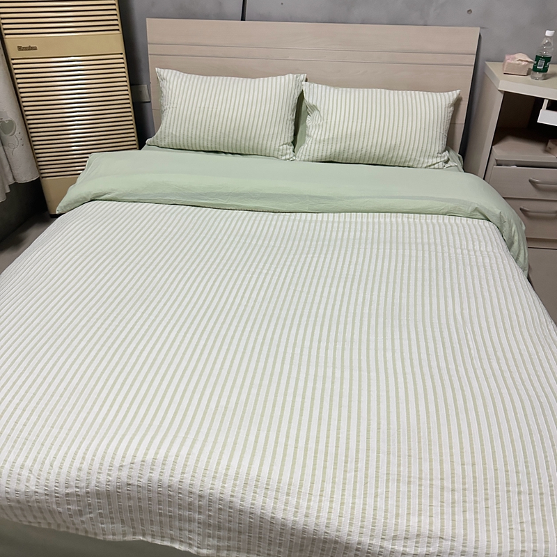 91家纺网 家纺一手货源 找家纺 安莱 2023新款爆款水洗棉提花锦瑟基础款四件套 锦瑟基础款-嫩绿