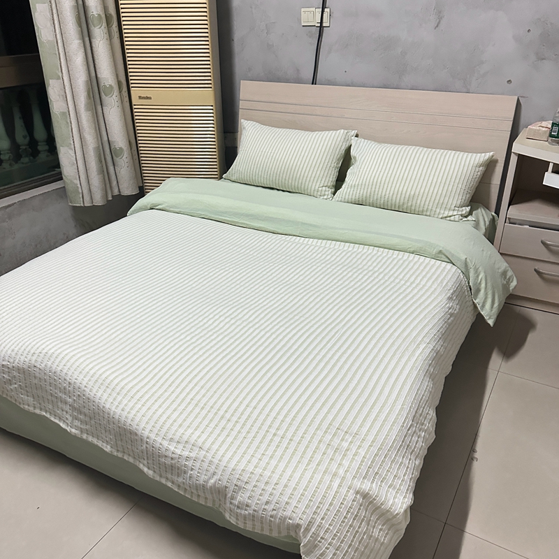 91家纺网 家纺一手货源 找家纺 安莱 2023新款爆款水洗棉提花锦瑟基础款四件套 锦瑟基础款-嫩绿