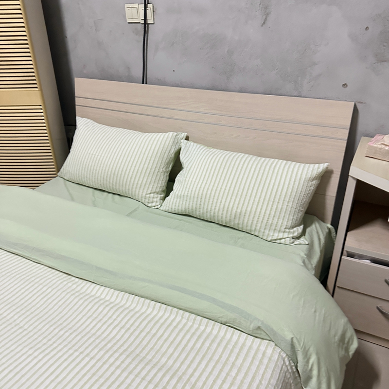 91家纺网 家纺一手货源 找家纺 安莱 2023新款爆款水洗棉提花锦瑟基础款四件套 锦瑟基础款-嫩绿