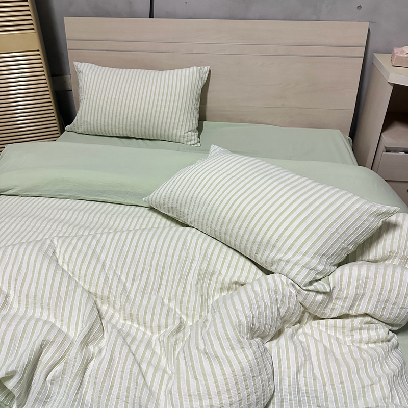 91家纺网 家纺一手货源 找家纺 安莱 2023新款爆款水洗棉提花锦瑟基础款四件套 锦瑟基础款-嫩绿