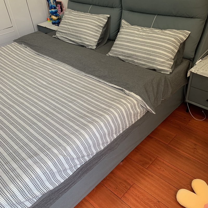 91家纺网 家纺一手货源 找家纺 安莱 2023新款爆款水洗棉提花锦瑟基础款四件套 锦瑟基础款-深灰