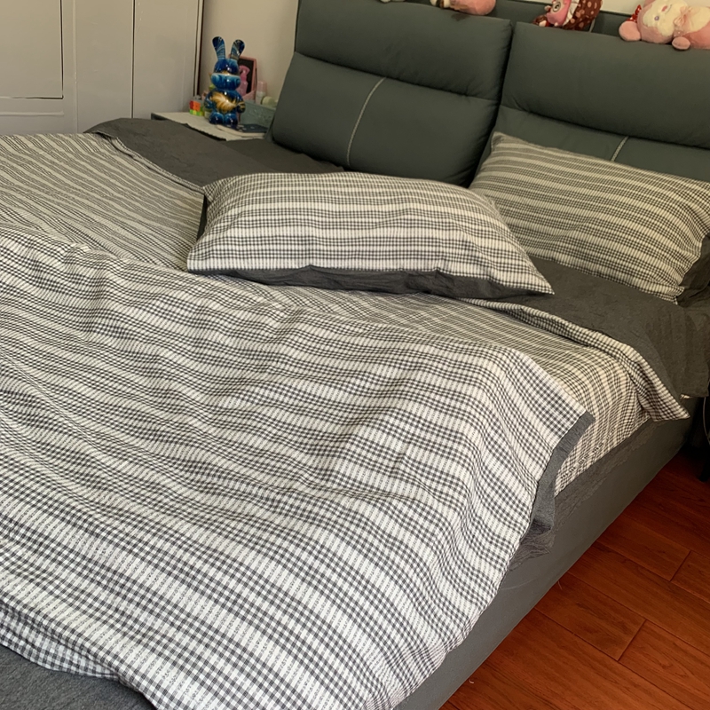 91家纺网 家纺一手货源 找家纺 安莱 2023新款爆款水洗棉提花锦瑟基础款四件套 锦瑟基础款-深灰