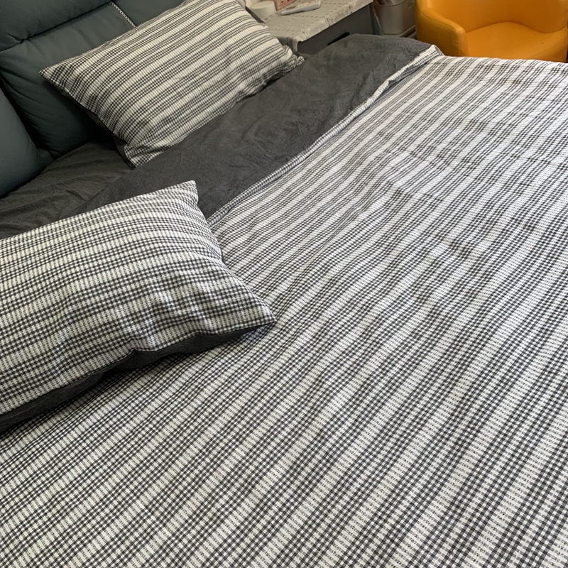 91家纺网 家纺一手货源 找家纺 安莱 2023新款爆款水洗棉提花锦瑟基础款四件套 锦瑟基础款-深灰