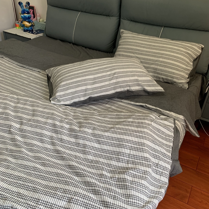 91家纺网 家纺一手货源 找家纺 安莱 2023新款爆款水洗棉提花锦瑟基础款四件套 锦瑟基础款-深灰