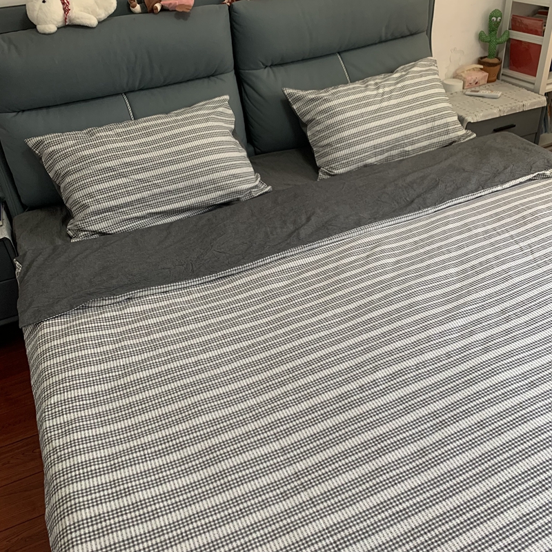 91家纺网 家纺一手货源 找家纺 安莱 2023新款爆款水洗棉提花锦瑟基础款四件套 锦瑟基础款-深灰