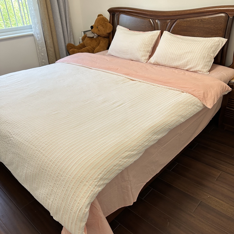 91家纺网 家纺一手货源 找家纺 安莱 2023新款爆款水洗棉提花锦瑟基础款四件套 锦瑟基础款-嫩粉