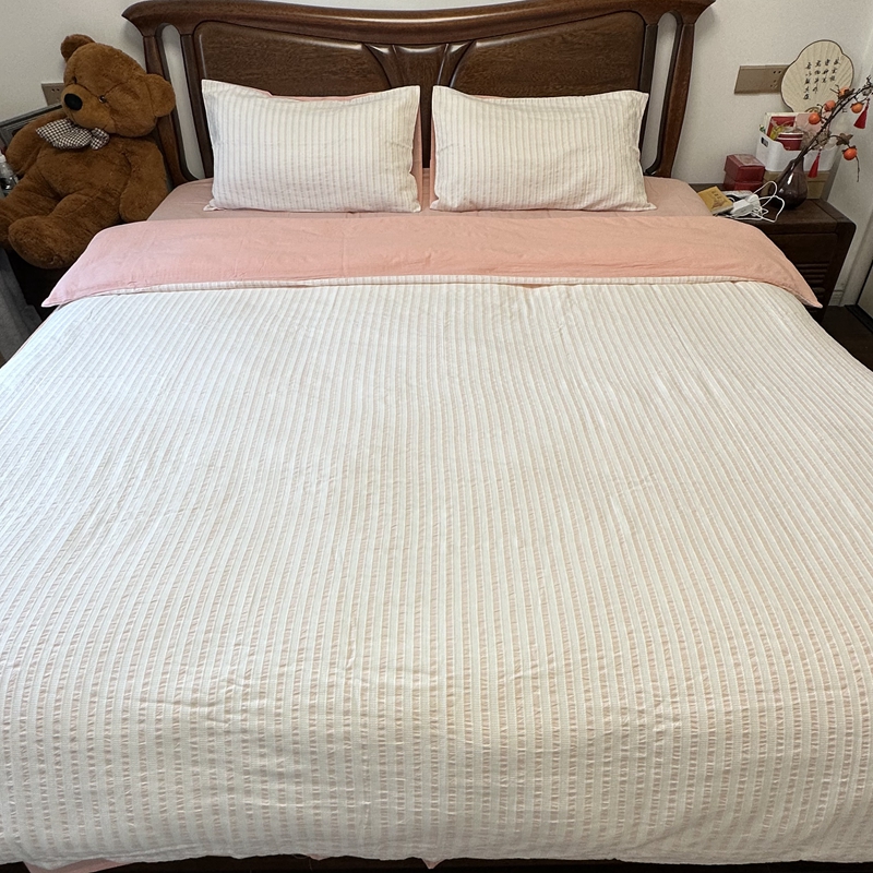 91家纺网 家纺一手货源 找家纺 安莱 2023新款爆款水洗棉提花锦瑟基础款四件套 锦瑟基础款-嫩粉