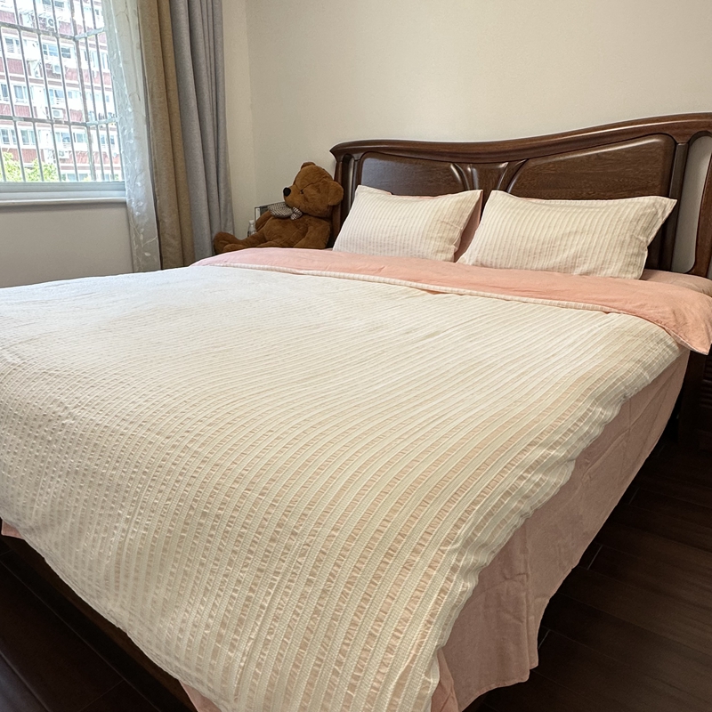 91家纺网 家纺一手货源 找家纺 安莱 2023新款爆款水洗棉提花锦瑟基础款四件套 锦瑟基础款-嫩粉