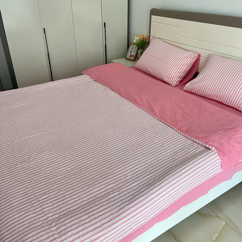 91家纺网 家纺一手货源 找家纺 安莱 2023新款爆款水洗棉提花锦瑟基础款四件套 锦瑟基础款-桃粉