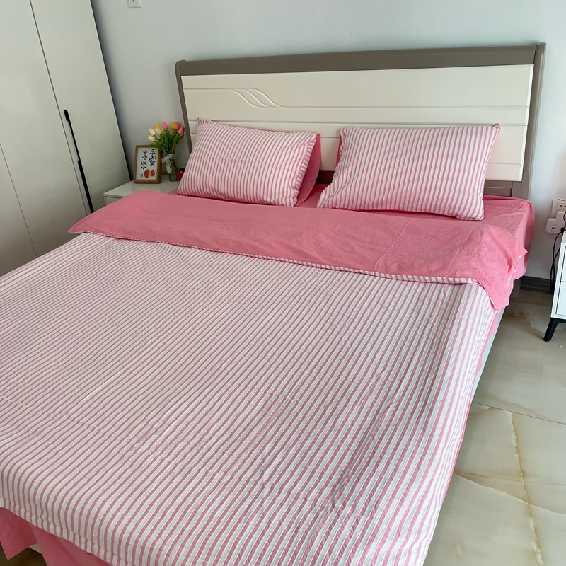 91家纺网 家纺一手货源 找家纺 安莱 2023新款爆款水洗棉提花锦瑟基础款四件套 锦瑟基础款-桃粉