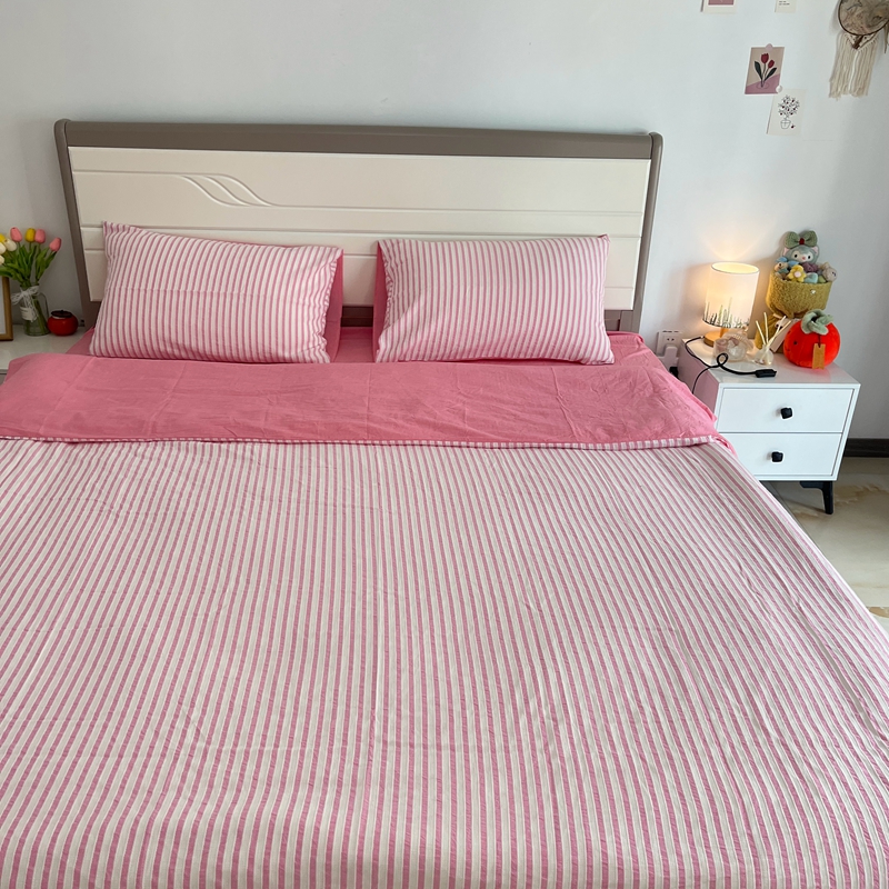 91家纺网 家纺一手货源 找家纺 安莱 2023新款爆款水洗棉提花锦瑟基础款四件套 锦瑟基础款-桃粉